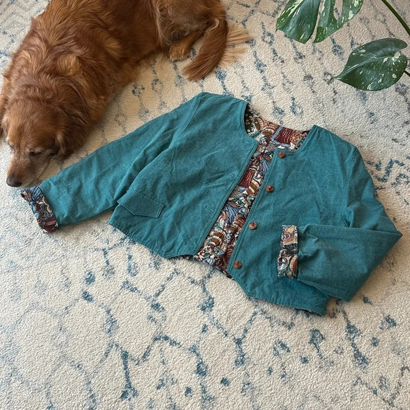 Vintage Reversible handmade tapestry canvas jacket - Size L - made in Canada - Picture 3 of 13